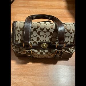 coach light Brown Satchel logo canvas Leather trim